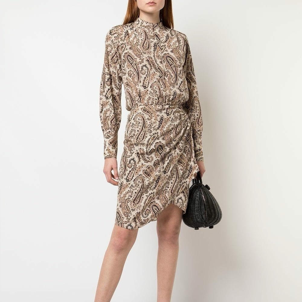 Nili Lotan tan Leora paisley long sleeve silk shirt dress - size 6 (Small) NWT - Picture 4 of 5